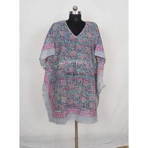 ชุดเดรสคาฟทันผ้าฝ้ายพิมพ์ลายบล็อกอินเดีย 100% งานแฮนด์เมดลายดอกไม้ ความยาวปานกลาง เอวธรรมชาติ เป็นมิตรกับสิ่งแวดล้อม เหมาะสำหรับใส่ในชีวิตประจำวัน ฤดูร้อน ฤดูใบไม้ร่วง - Product Image 2