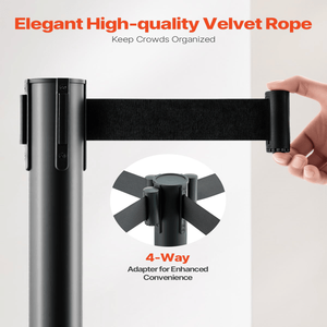 Set di 6 Pali Neri per il Controllo della Folla con Cinghie Retrattili e Base Cava a Iniezione di Sabbia per Teatri e Arredi per il Controllo della Folla - Product Image 4
