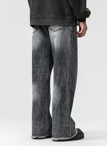 Jean en denim déchiré à taille haute et coupe large pour homme, coupe décontractée, 100 % coton, style décontracté automne - Product Image 3