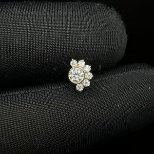 Boucles d'oreilles soleil en or 14 carats avec diamant de laboratoire et diamant rond, bijoux de piercing - Product Image 6