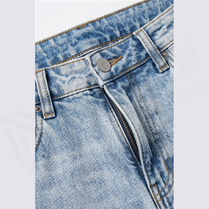 Jean en denim délavé coupe droite pour homme, coupe slim, taille mi-haute, en coton, décontracté, bleu clair, style printemps - Product Image 4