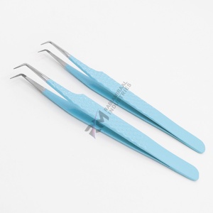 Pinzas RMI más vendidas con punta de fibra en forma de L para volumen, con punta plateada, agarre de diamante rosa, de acero inoxidable, antiestáticas para pestañas - Product Image 1