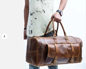 Sac de voyage en cuir véritable vintage, léger, grand, imperméable, avec bandoulière, idéal pour la gym - Product Image 1