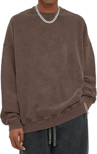 Sweat-shirt à col rond surdimensionné pour homme, en coton lavé, tricoté, couleur unie, pull streetwear, coupe classique, longueur normale, automne - Product Image 5
