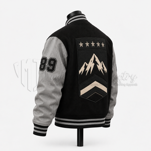 Custom Men’s Varsity Letterman <b>Jacket</b> Black Wool Grey PU Leather Sleeves Bomber <b>Jacket</b> Wholesale - Product Image 6