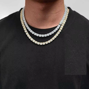 Collar de cadena tipo tenis con moissanita talla cojín, plata de ley 925, diamante VVS, joyería de lujo estilo hip hop, regalo para hombre - Product Image 1