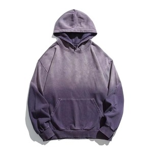 Sudadera con Capucha de Alta Calidad del Fabricante, Personalizada, con Degradado Morado, Hombros Caídos, Estilo Corto, Oversize, con Efecto Desgastado y Lavado Ácido - Product Image 1