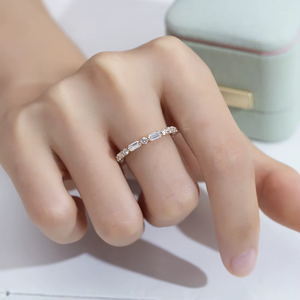 Women's White Gold Diamond <b>Ring</b> Baguette Cut Classic Engagement Style G Color lab grown Stone - Product Image 4