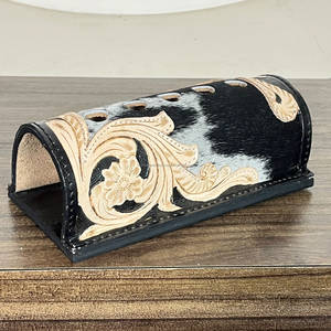 Nouvel organiseur de stylos en cuir façonné à la main de style occidental, en cuir de vachette véritable avec poils, motif floral, décoration de bureau, porte-stylos, accessoire de bureau - Product Image 5