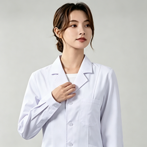 Blouse de laboratoire blanche tissée pour femme, manches courtes, uniforme d'hôpital, blouse médicale en coton, 3 poches, fermeture à boutons-pression - Product Image 3