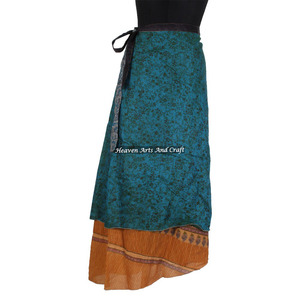 <b>Beach</b> Wear Recycled Reversible Silk Sari Wrap Skirts 2 Layer Reversible <b>Magic</b> Silk Saris Wrap Long Skirt Sexy Girls Long Wrap - Product Image 3