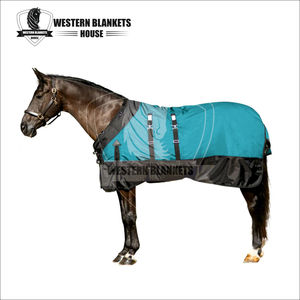 Couverture d'été imperméable et respirante pour cheval Western 420D Ripstop avec 4 sangles de fixation, grande rabat de queue et doublure en polyester, acier inoxydable - Product Image 1