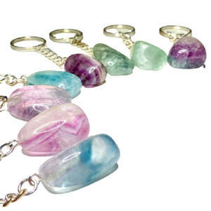 Porte-clés en pierre naturelle, Fluorite brute, quartz, enveloppe de guérison, pierre précieuse dorée, cristal, vente en gros - Product Image 3