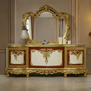 Juego de Comedor de Lujo Europeo Clásico de 10 Piezas, Tallado a Mano en Madera, Color Oro Champán Antiguo, Rectangular, para Comedor u Hotel - Product Image 3