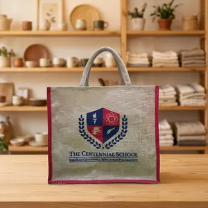Jute Shopping <b>Bag</b> <b>Medium</b> <b>Size</b> With Logo Print Hand Length Handle Daily Use - Product Image 3