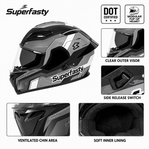 New Wholesale DOT Full <strong>Face</strong> Flip Modular ABS Motorcycle <strong>Helmet</strong> Quick Release Closure Adjustable Double <strong>Visor</strong> All Seasons Touring - Product Image 4