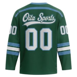 Camiseta Deportiva de Hockey sobre Hielo Sublimada Verde y Blanca para Hombre, Cuello en V, Manga Larga, de Poliéster, para Entrenamiento y Partidos - Product Image 2