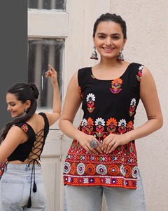 Indian Trendy Navratri Special Georgette Kutchi Gamthi Work <b>Top</b> Traditional Premium Summer <b>Wedding</b> Beach Quick Dry Ethnic Wear - Product Image 4