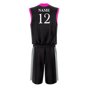 Ensemble de maillots de basket-ball sublimés personnalisés, noir, rose, gris, sans manches, col en V, évacuation de l'humidité, vêtements de sport unisexes pour adultes - Product Image 3