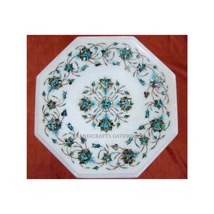Table basse octogonale en marbre blanc attrayant avec une finition de qualité et un design unique avec incrustations florales pour la maison et l'hôtel - Product Image 6