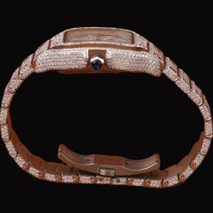 Reloj de Lujo Hecho a Mano con Movimiento de Cuarzo, Esfera Cuadrada con Números Romanos Totalmente Adornada con Diamantes de Moissanita, Estilo Hip Hop - Product Image 6