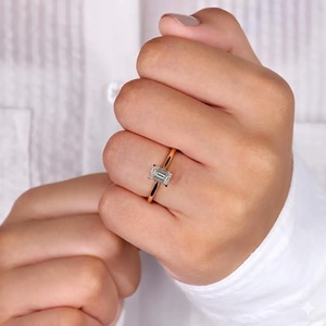 Bague en or jaune 18 carats véritable avec diamant de laboratoire taille émeraude 3 carats, certifié IGI, couleur E, clarté VVS2, pour femme, bijoux fins - Product Image 1
