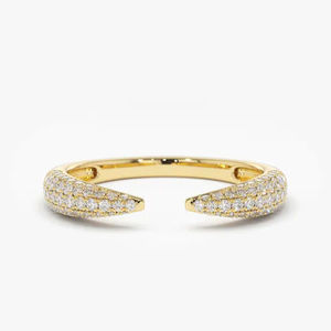 14K Real Gold Stackable Open Cuff Ring with Micro Pave set Lab Created Diamond Adjustable Open Gold Ring by Indian Manufacturer - Product Image 1