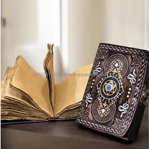 Diario Clásico Vintage de Cuero Vacuno Hocus Pocus, Libro de Hechizos con Ojo Turco de Aleación, Decoración Artesanal Religiosa de Brujería para Halloween - Product Image 6