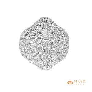 Bague Statement en Moissanite pour Homme, en Argent Sterling, Motif Croix, Large Bande, Bague de Cocktail, Luxe, Mariage, Anniversaire, Haute Joaillerie - Product Image 1