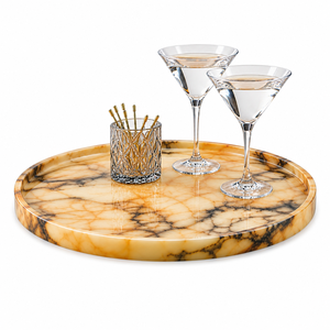 Plateau de service décoratif abstrait moderne en résine ambre dorée, fait main, artisanat impérial, pour la maison, la vanité, les bijoux, le café - Product Image 1