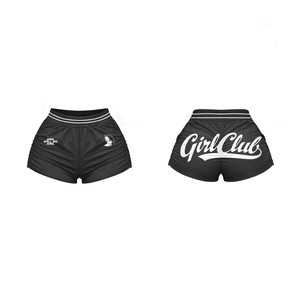 Shorts cortavientos para mujer, 180 GSM, malla de poliéster, azul claro y morado, panel lateral con logo sublimado, shorts personalizados para mujer - Product Image 5