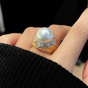 Anillo de Cóctel Unisex con Corte Octogonal, Piedra Natural, Perla de Agua Dulce, Engaste de Puntas, Geométrico, Estilo Hip Hop, Oro Sólido de 18K, Certificado IGI - Product Image 4