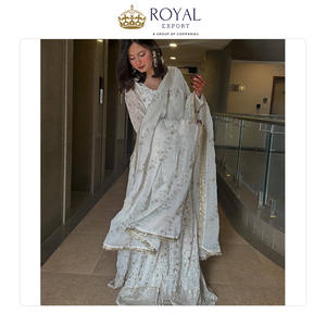 Traje Sharara de seda pura con bordados elaborados y lentejuelas, ideal para fiestas, con dupatta, para mujeres, ropa de boda. - Product Image 3