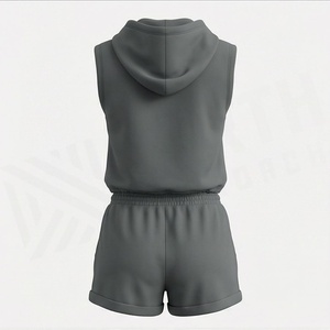 Conjunto de chaleco sin mangas con capucha y pantalones cortos para mujer, con estampado de llamas, ropa deportiva informal para primavera y verano, material de lana - Product Image 2
