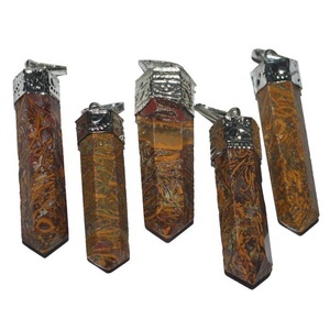Venta al por mayor de colgantes de lápiz de cristal plano de lepidolita de estilo clásico con ágata como piedra principal - Product Image 3