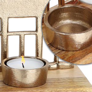 Porte-bougie de Noël en forme de maison, en aluminium et bois de manguier, décoration de Noël en forme de maison pour bougies chauffe-plat - Product Image 4