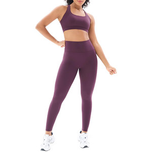Conjunto de Yoga sin Costuras de 2 Piezas, Top Corto de Cintura Alta y Leggings Largos, Color Sólido, Espalda Cruzada, Ropa Deportiva para Mujer - Product Image 3