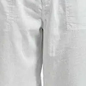 Pantalon Oxford en coton blanc pour homme, taille élastique avec cordon de serrage, coupe droite décontractée, léger, pour l'été, avec poches latérales - Product Image 5