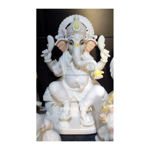 Handmade White Makrana Marble Laxmi Ganesh Sitting Statue - Product Image 6