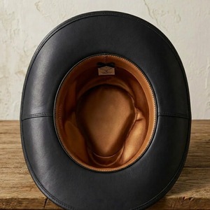 Chapeau haut de forme en cuir noir pour homme, design classique à couronne structurée, chapeau de mode en cuir de qualité supérieure avec styles et fabrication personnalisés - Product Image 5