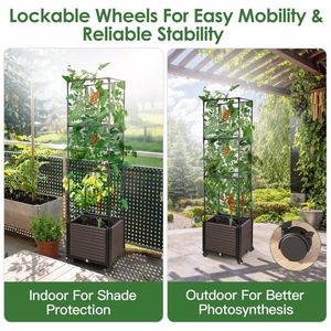 Bac à plantes surélevé extensible de 62,99 pouces de hauteur, anti-rouille, avec drainage automatique de l'eau, 4 roues verrouillables et treillis, facile à assembler - Product Image 5