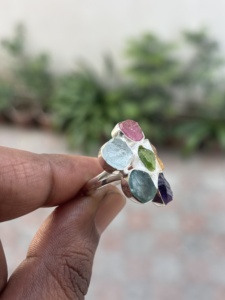 Classique en argent sterling 925, qualité 3A, sertissage clos et pavé de pierres précieuses brutes multicolores, style bohème, cadeau pour mariage, fiançailles, fête - Product Image 2