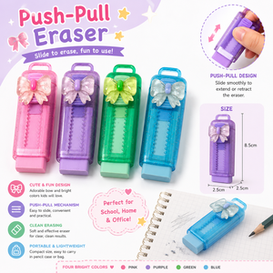 Cute Bowknot Push-Pull Pencil Eraser <b>Set</b> for Kids | Creative Retractable Slide Eraser Wipe Traces Crumbs Rubber School Students - Product Image 4