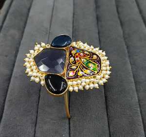 Perle de lave avec pierre brillante noire Bracelet de perles Tanjore Fabrication indienne AD Brass Tendance pour les femmes Wedding Party Wear - Product Image 1