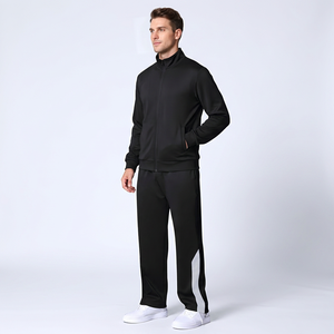 Pantalon droit noir pour homme avec empiècement latéral blanc, taille élastique, respirant, en polyester, pour le loisir, collection printemps adulte - Product Image 2
