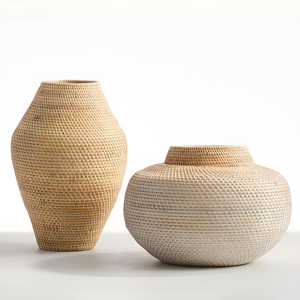 Vase en rotin blanc, grands vases à fleurs pour la décoration de la maison, artisanat de luxe de qualité supérieure - Product Image 1