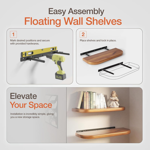 Estante Flotante de Madera Tallada para Decoración de Pared, Ideal para Sala de Estar, Cocina, Baño, Librería, Juego de 2 Estantes de Madera Sólida - Product Image 5