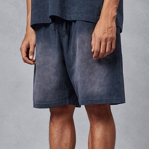 Shorts de jogging pour hommes en coton délavé à l'acide, en molleton bouclette à ourlet brut, style streetwear vintage, respirant et antibactérien, très demandés - Product Image 3