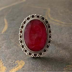 <b>Chunky</b> Ruby <b>Ring</b> 925 Sterling Silver Antique Oval Cut Gemstone Statement Filigree Design Jewelry Gift for Any Occasion - Product Image 2