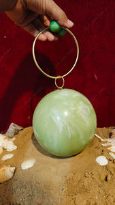 Luxury Light Green Resin <b>Sphere</b> Clutch Handbag with Brass Ring Handle Designer Evening Party Wedding Statement <b>Bag</b> - Product Image 2